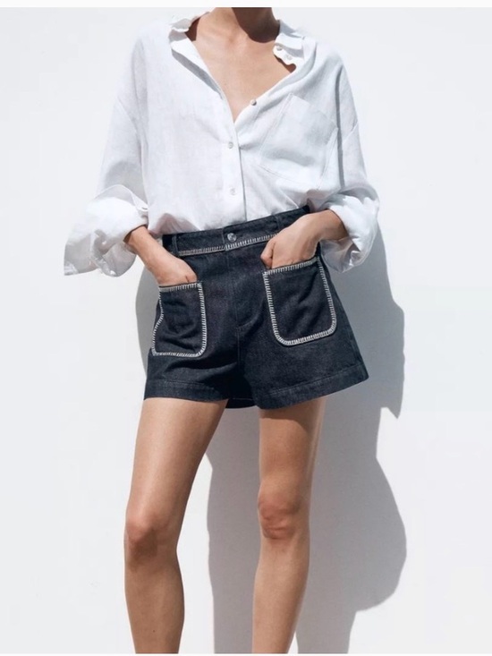 Zara Pants - Zara Black Denim Shorts with White Trim NWOT Size 4